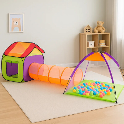 Cort si spatiu de joaca pentru copii, 3 in 1 cu tunel + Bile colorate