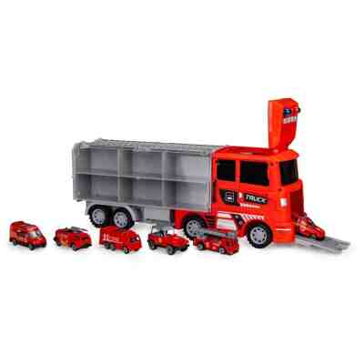 Set Camion cu 6 masinute de pompieri