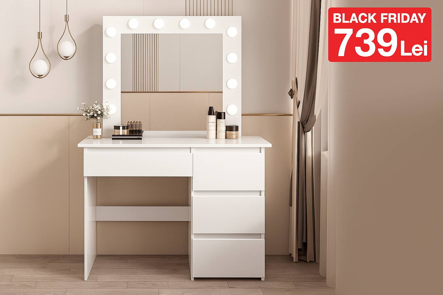 Black Friday 2025 2 masa de machiaj toaleta cu leduri